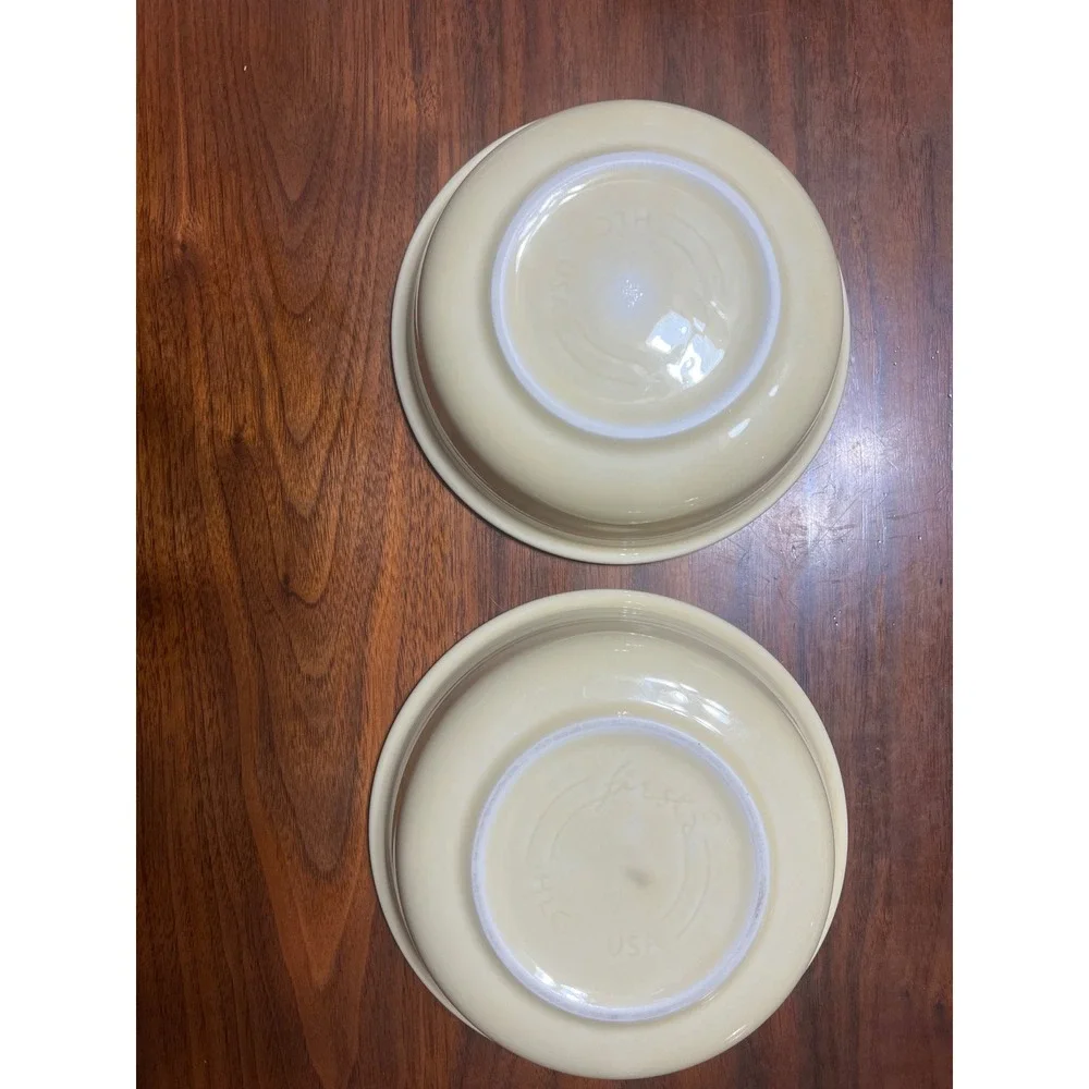 Vintage Fiesta‎ Ware Set 2 Yellow/Ivory Soup Cereal Bowls 6.75 inch Embossed USA